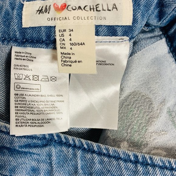 H & M Coachella Denim Embroidered Skirt Size 4 - Picture 3 of 6